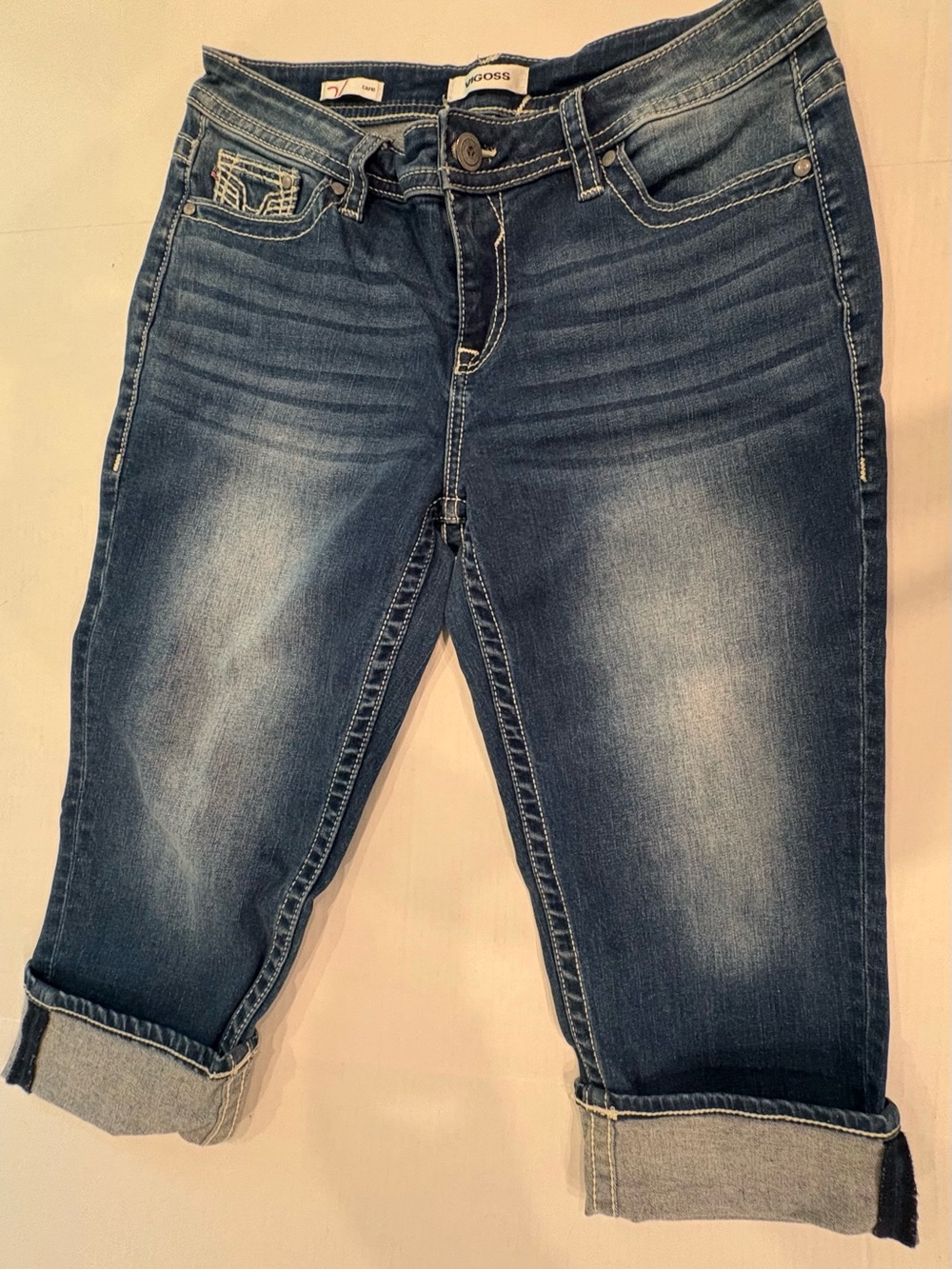 Vigoss Mid-Blue Cropped Roll-Cuff Jeans
